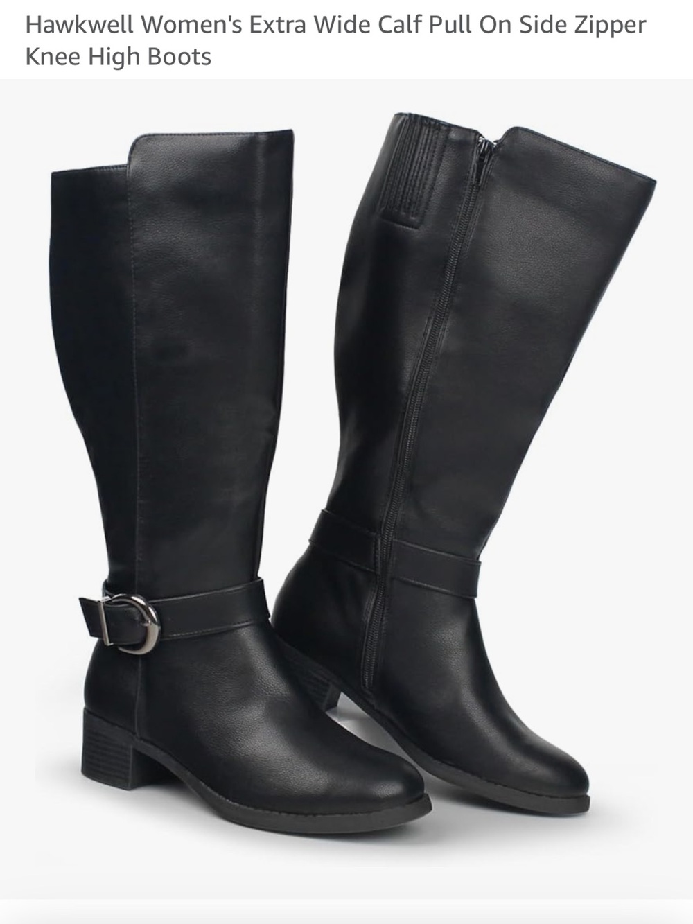 Hawkwell Black Extra-Wide Calf Knee-High Buckle Boots